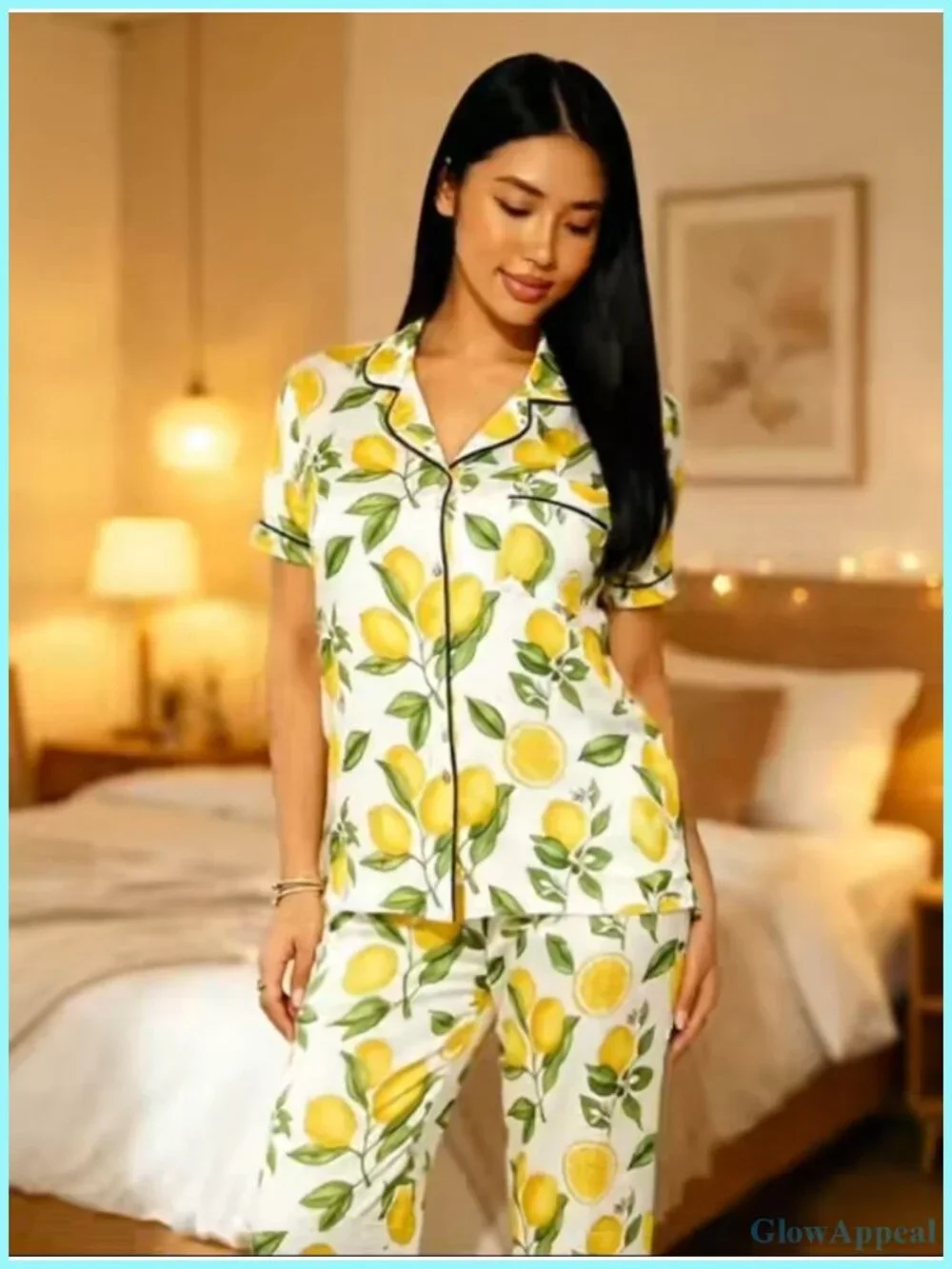 Women's Satin Pajama Set Short Sleeve Shorts Sleepwear Button Down with Pockets